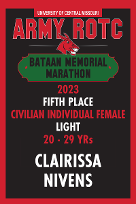 Army ROTC Bataan Memorial Marathon 2023 - Fifth Place, Civilian Individual Female, Light, 20 to 29 year-old Group - Clairissa Nivens