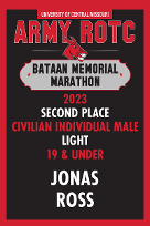Army ROTC Bataan Memorial Marathon 2023 - Second Place, Civilian Individual Male, Light, 19 and Under Group - Jonas Ross