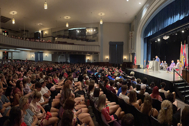 Student in UCM's Hendricks Hall at UCM Convocation