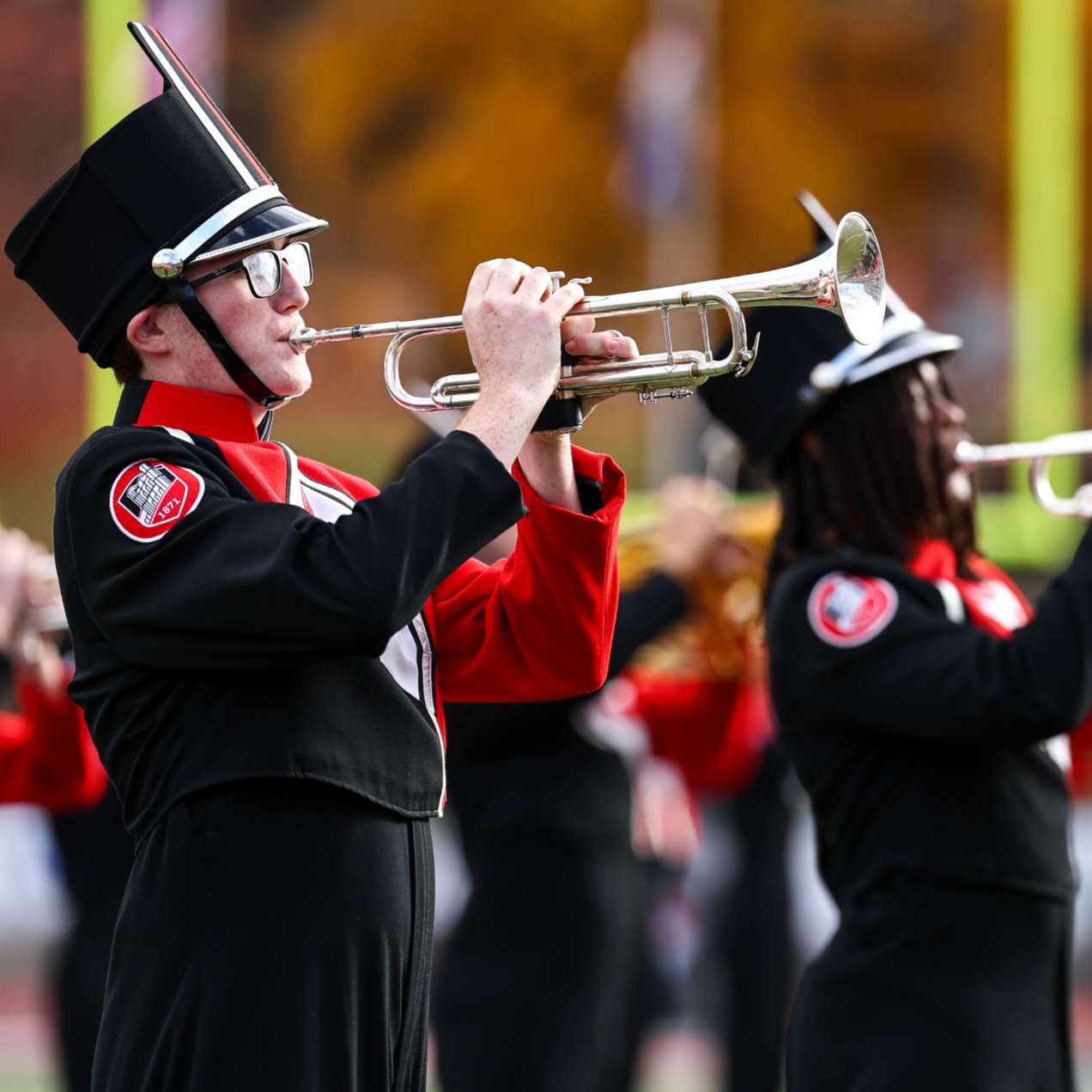 Trumpet players in the 2025 Marching Mules