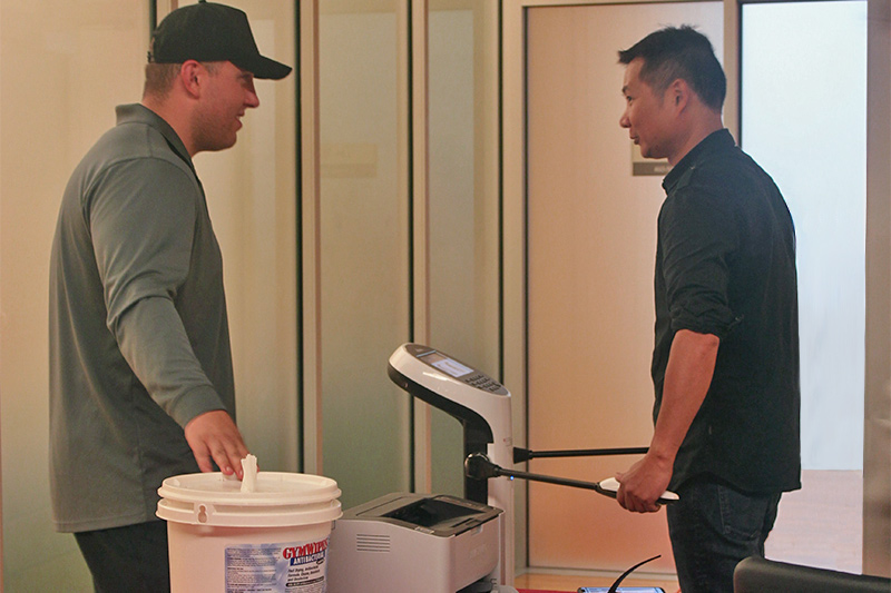 A person standing on a scale