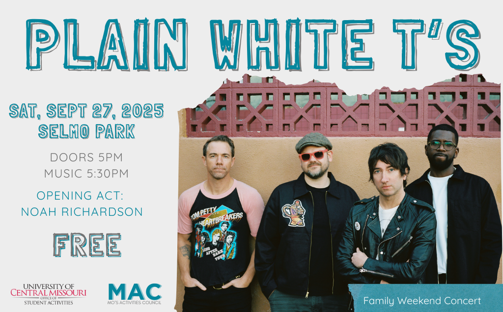 Flyer for Plain White T's Concert - Saturday, Sept 27 at 5:30pm in Selmo Park