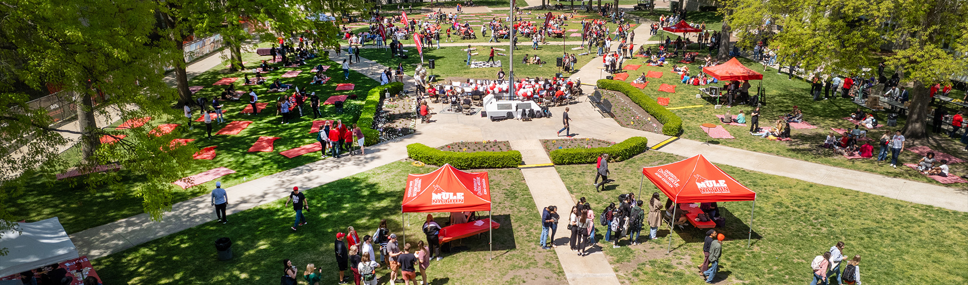 An aerial view of the UCM quad during Founders Day