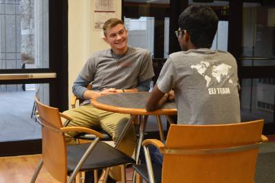 Students socializing in the Union Atrium