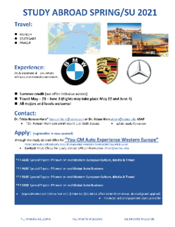 Western Europe Study Abroad flyer 2021