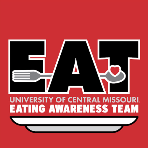 EAT program graphic A graphic showing a plate, fork and spoon with the text, "EAT University of Central Missouri Eating Awareness Team"