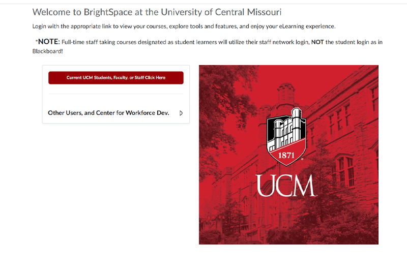 The Brightspace login page
