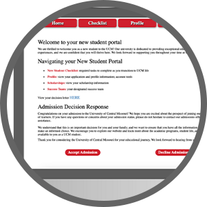 A screenshot of the MyAdmit welcome screen