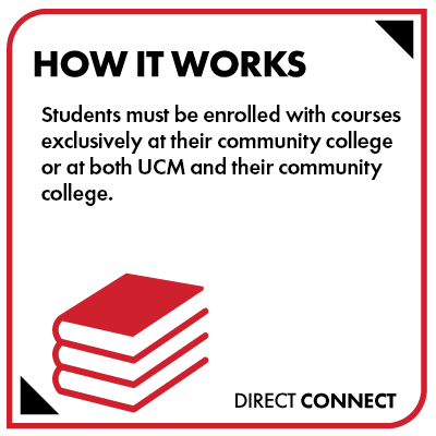 How it works - Students must be enrolled with courses exculsively at their community college or at both UCM and their CC.