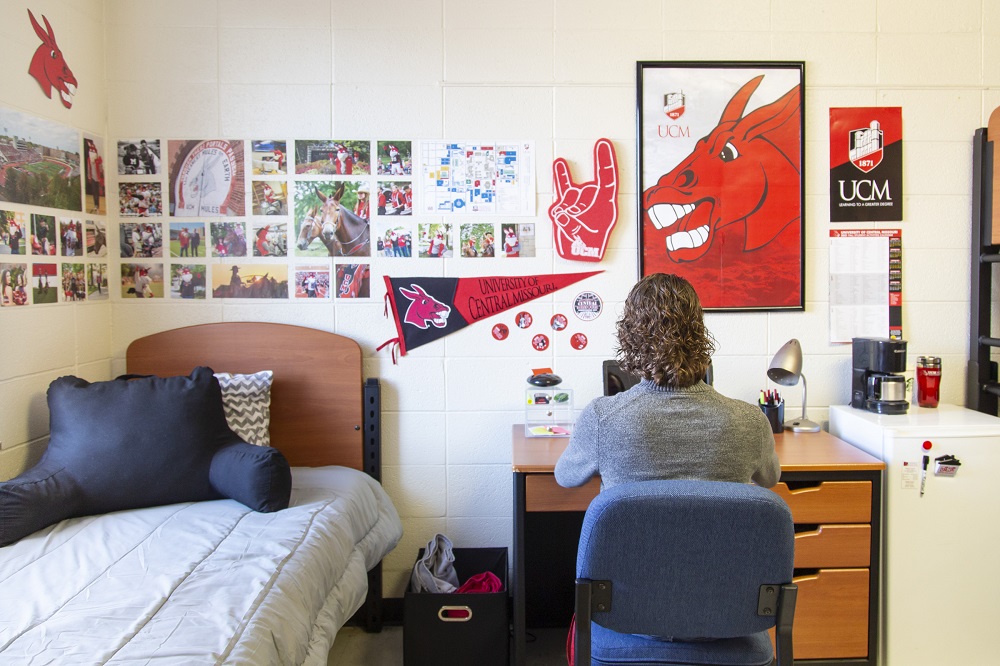 student on laptop in room