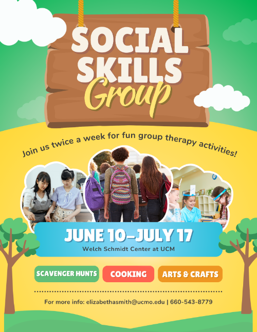 Flyer with text for summer social skills group 2025.