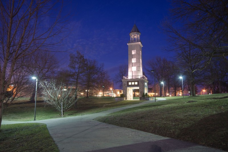 night photo of maastricht friendship tower