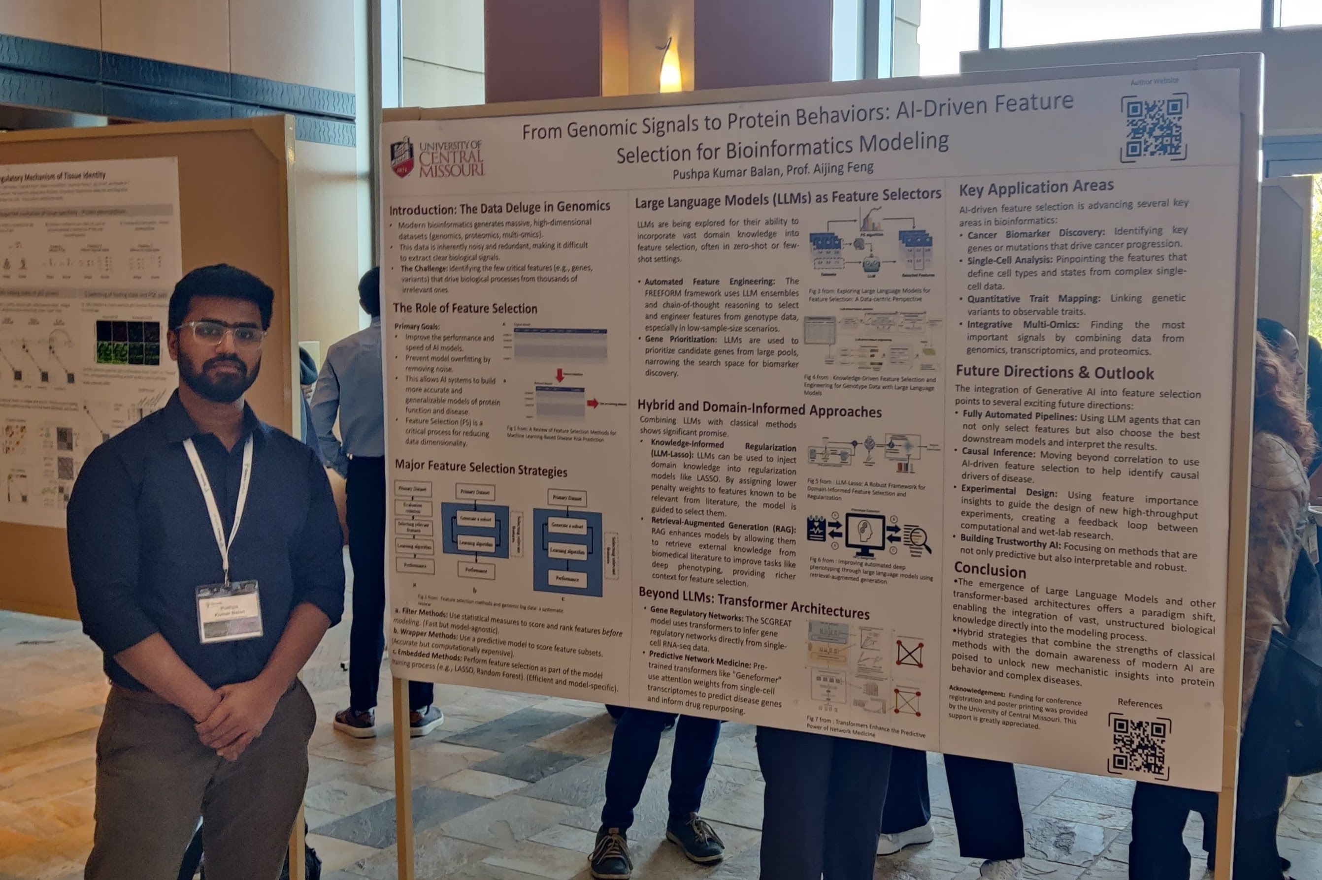 Pushpa Kumar Balan stands next to his research poster
