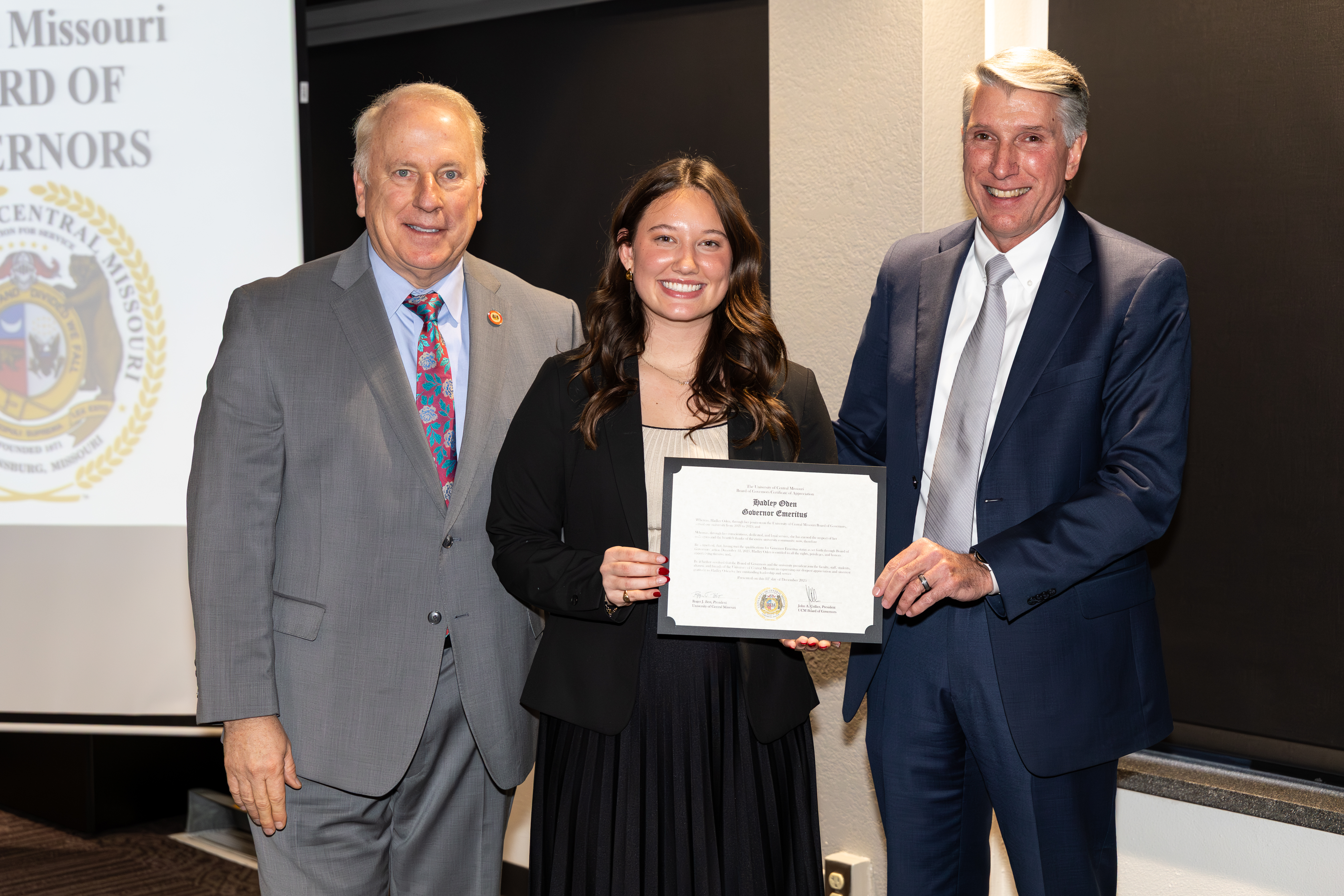 Student Governor Hadley Oden receiving Emeritus Status.