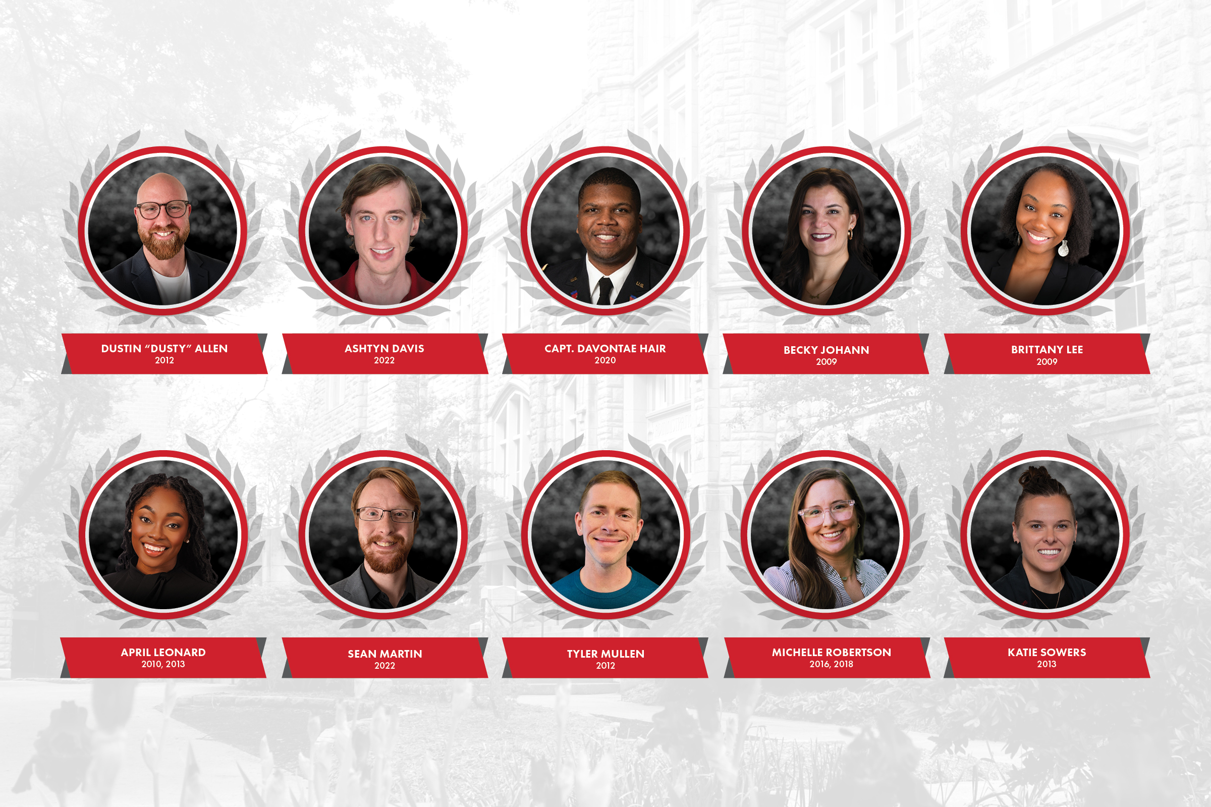 10 Under 40 honorees A graphic features a headshot photo of each "10 Under 40" honoree.
