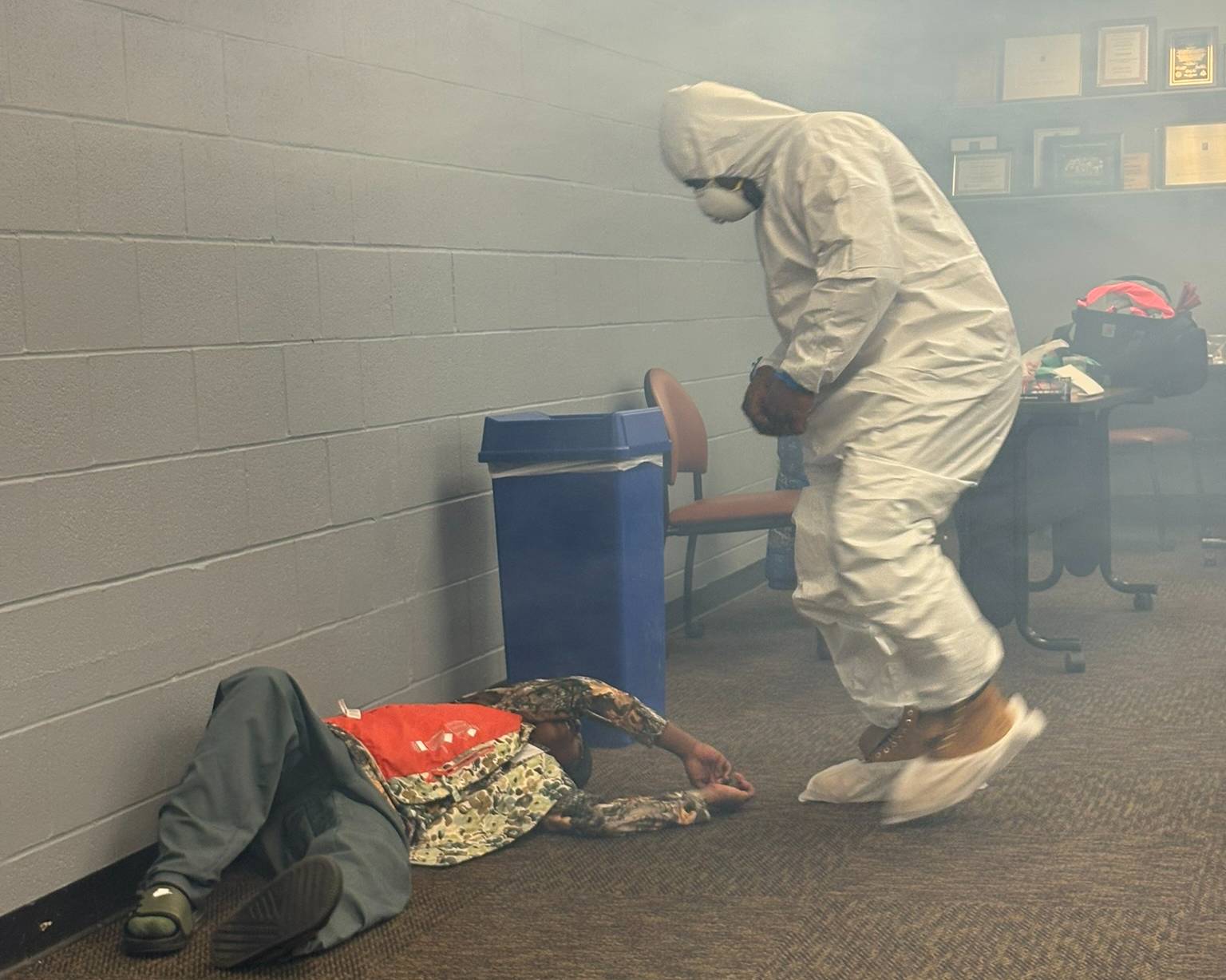 Students participate in a HAZMAT simulation 