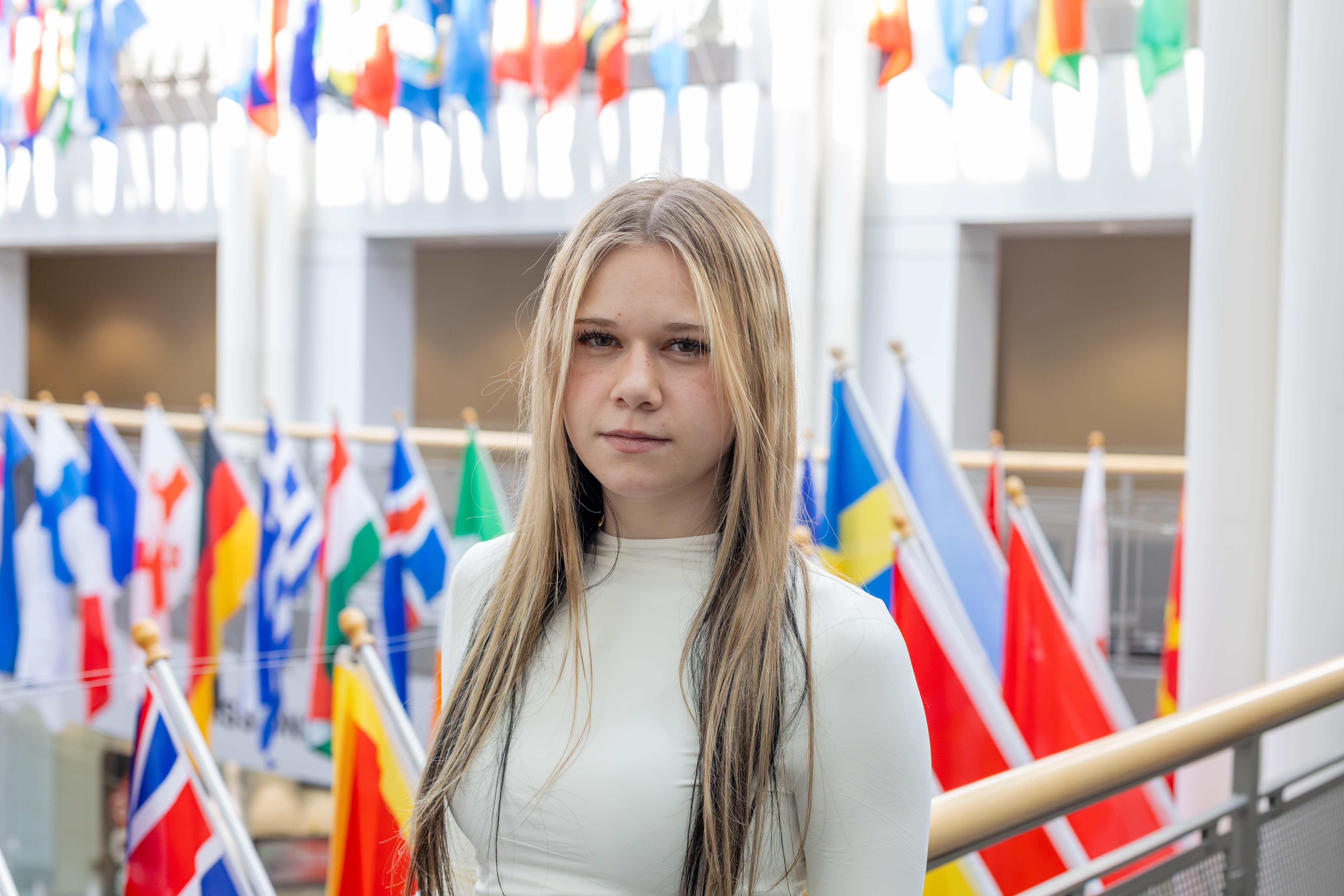 Savannah Kerans stands in the Ward Edwards Building