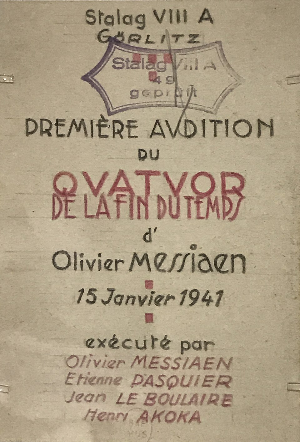 Original score cover page for Messiaen’s "Quartet for the End of Time"