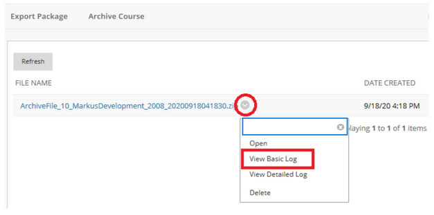 Blackboard Course Copy View Basic Log