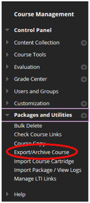 Blackboard Export/Archive Course menu item