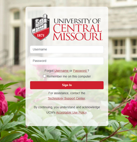 The UCM login screen