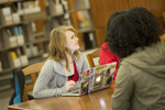 group of students studying in library