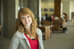 close up of female student in library