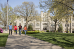 students walking in quad area of campus
