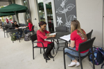 students studying outside of Starbucks