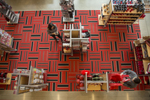 overhead view of student shoppers at University Bookstore