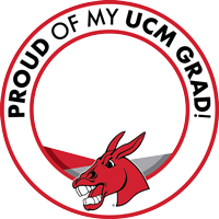 A round graphic showing "Proud of my UCM grad"