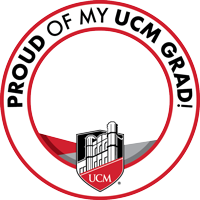 A round graphic showing "Proud of my UCM grad"