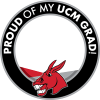 A round graphic showing "Proud of my UCM grad"