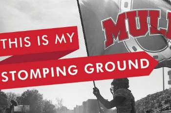 Mule Nation social media cover graphic with football baclground