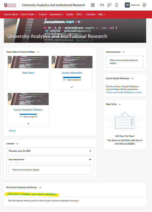 Link under My Course Evaluation and Survey